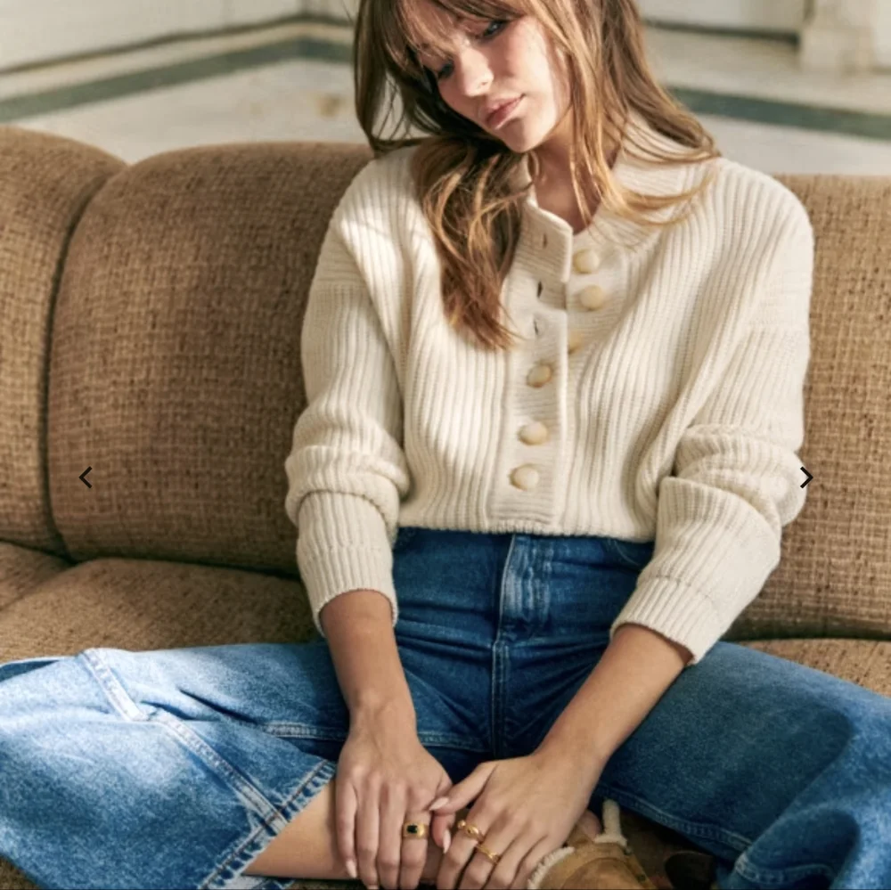 Sezane Cream V-Neck Sweater - Picture 2 of 6